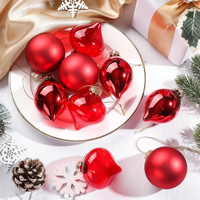 Zomiboo 12 Pcs Burgundy Red Glass Christmas Ball Ornaments Set 3.15" Hanging Shatterproof Glass Bulbs for Christmas Tree Baubles Bulk for Holiday Xmas Tree Decorations Gifts