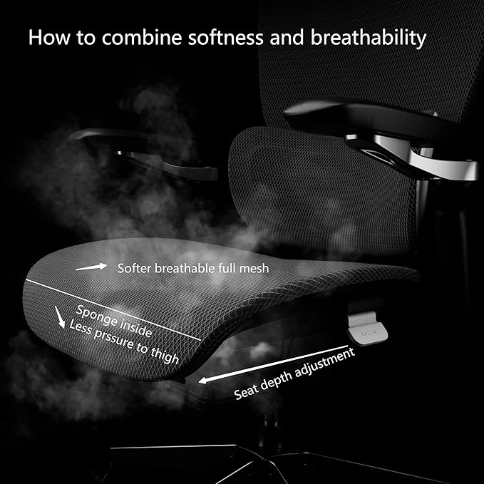 Ergonomic Office Chair, Big and Tall Mesh Home Desk Chair with Adjustable Lumbar Support, Gaming Chair with Headrest, 5D Armrest,90-130°Tilt, BIFMA Certified, Model Zen (Grey)