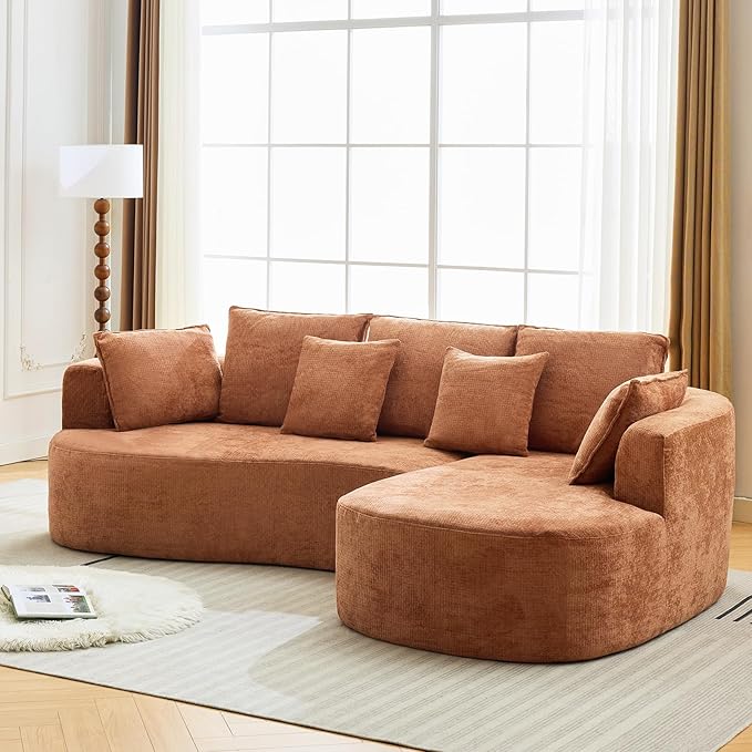 106” Curved Modular Sectional Sofa, Cloud Sectional Couch with Chaise/Deep Seat/Armrest/Chenille Fabric, No Assembly Required, Space-Saving, Boneless Compression Sleeper Sofa for Living Room