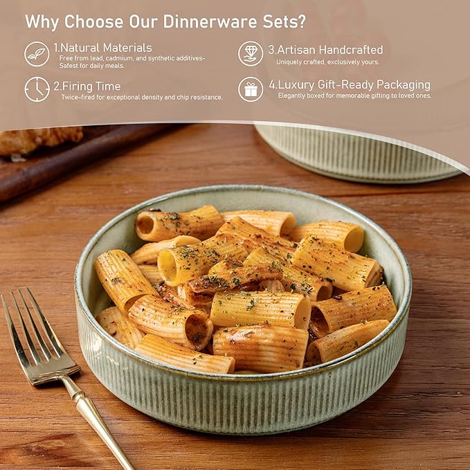 GBHOME 7.5'' Stoneware Pasta Bowls, Serving Bowls Set of 6 for Kitchen, Double Reactive Glaze Bowls for Fruit,Pasta,Salad,Oatmeal,Meal, Microwave Safe (6 pcs)