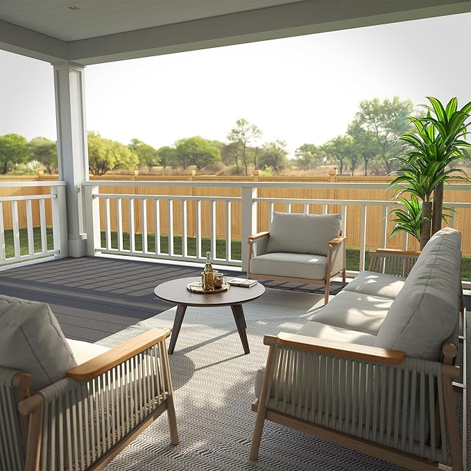 Acanva Modern All-Weather Aluminum Outdoor Sofa with Thick Cushions, Olefin Fabric Sunroom Backyard Furniture, Light Khaki