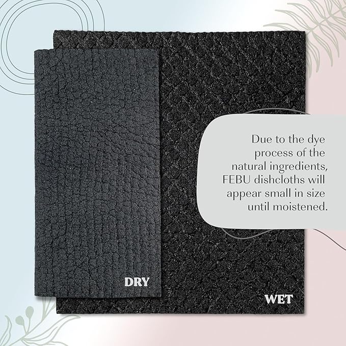 FEBU Swedish Dishcloths for Kitchen 5 Pack Black Reusable Washable Absorbent Dish Towels