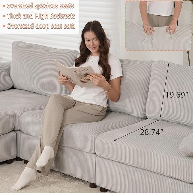 EASE MOOSE Sectional Modular Sofa, Comfty 3 Seat Cloud Couch, FSC Certified Modern Deep Seat Sectional for Living Room