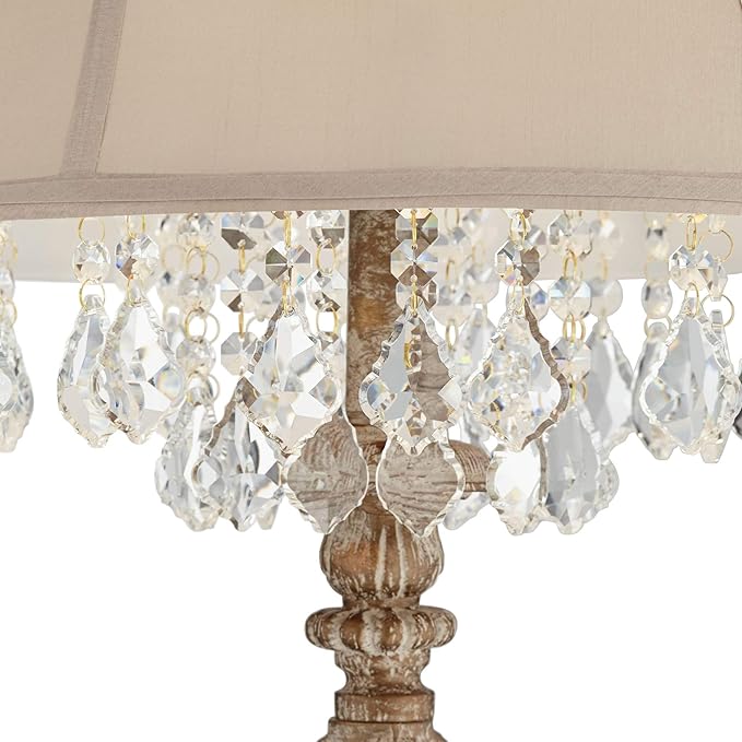 Barnes and Ivy Duval French Vintage Traditional Standing Floor Lamp 63.5" Tall Distressed Crystal Glass Beading Cream Bell Shade Decor for Living Room Reading House Bedroom Home