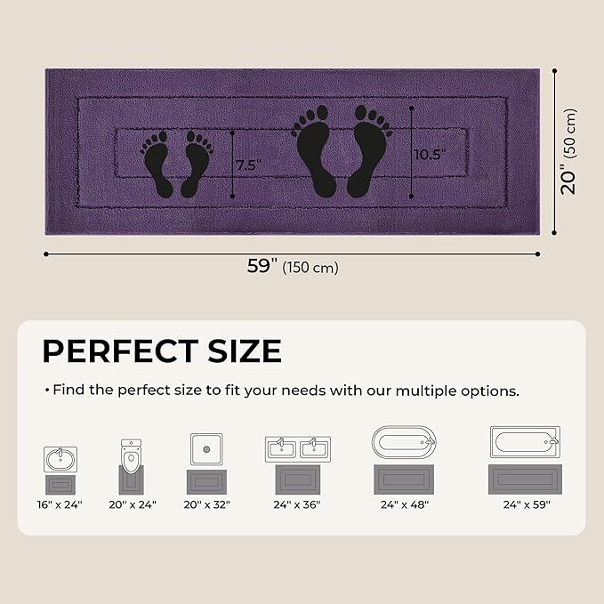 GRANNY SAYS Bathroom Rug Mat, 59" x 20" Bath Mats for Bathroom Non-Slip, Super Soft and Water Absorbent, Microfiber Bath Rugs, Machine Wash Dry, Large Bath Rugs for Floor, Purple