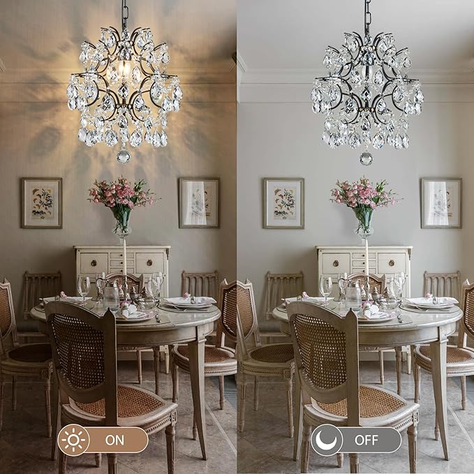Bestier Black Modern Pendant Chandelier Crystal Raindrop Lighting Ceiling Light Fixture Lamp for Dining Room Bathroom Bedroom Livingroom entryway 1 E26 Bulbs Required D13 in x H16 in