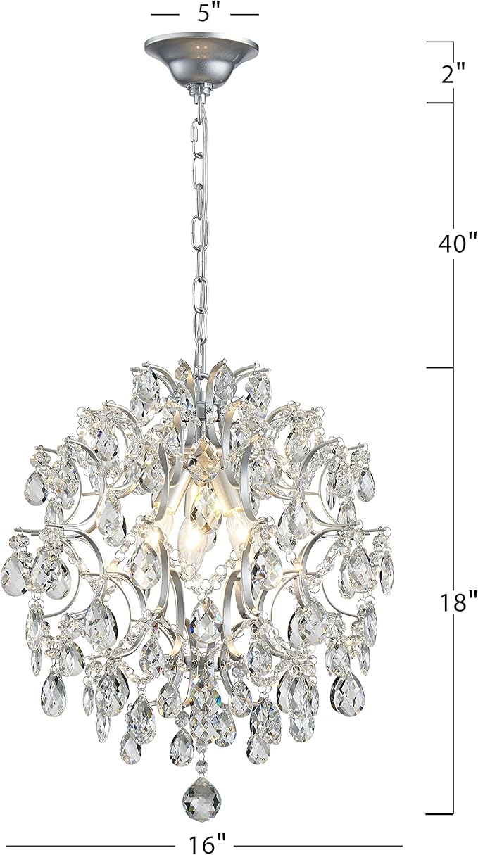 Bestier Chandelier Crystal Raindrop Lighting Ceiling Light Fixture Lamp for Dining Room Bathroom Bedroom Livingroom Entryway 3 E12 Bulbs Required D16 in x H18 in