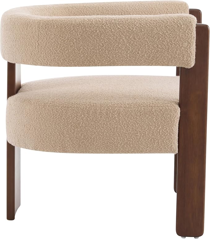 Christopher Knight Home Nettie Modern Accent Chair for Living Room, Boucle Fabric Single Lounge Sofa Chair with Wooden Frame, Comfy Reading Chair for Bedroom, Lounge Armchair with Cushion, Dark Beige