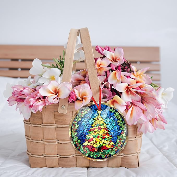 Christmas Tree Ornament 2025 - Ceramic Hanging Decor for Christmas Tree - Festive Xmas Ornament Gift - Round Seasonal Decoration for Home or Office