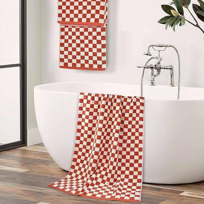 Jacquotha Ultra Soft Bath Towels 2 Pack - 520 GSM Cotton Highly Absorbent Checkered Towels Set for Bathroom, Coral