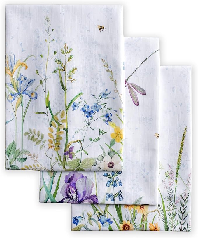 Maison d'Hermine Dish Towels 100% Cotton Absorbent Fleurs De Mai Set of 3 Spring Summer
