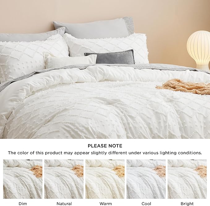 Bedsure King Comforter Set - Ivory Comforter, Boho Tufted Shabby Chic Bedding for Kids, 3 Pieces Vintage Farmhouse Bed Set for All Seasons, Fluffy Soft Bedding with 2 Pillow Shams