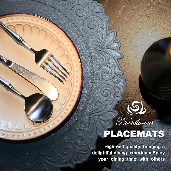 Noctiflorous Round Faux Leather 15 Inch Placemats Set of 4 Waterproof Wipeable Heat Resistant Tablemat for Dining Table Kitchen Non Slip Washable Oilproof Table Place Mat(Graphite Gray, 4)