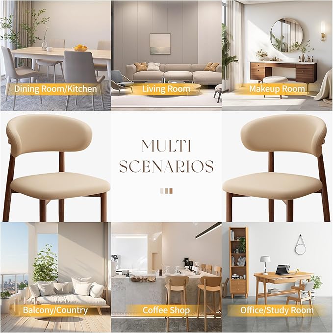 Kitchen Dining Chairs Set of 2 Modern Upholstered Dining Room Chair with Metal Legs, Walnut Leg/Khaki