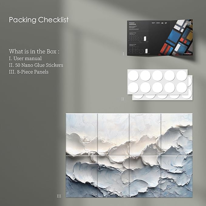 8-Pack Art Acoustic Wall Panels 48x32 Inches Acoustic Treatment Panels- Decorative Soundproof Wall Panels for Studios, Offices, Home, Included Nano Glue Stickers