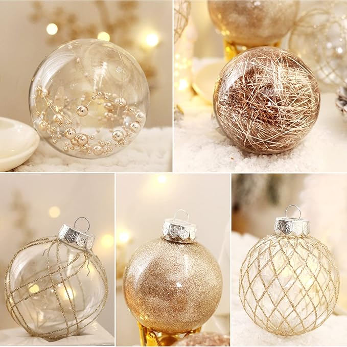 BSTDECOR Christmas Ball Ornaments Set, 20ct Large Clear Shatterproof 80mm/3.15" Champagne Hanging Decorative Baubles for Christmas Tree, Halloween, Thanksgiving, Xmas Party