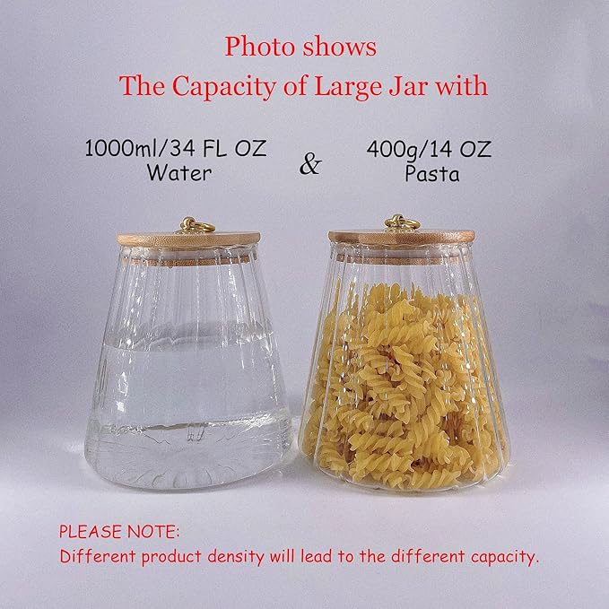 FANTESTICRYAN Glass Coffee Nuts Canister Airtight Storage Jar Petal Decorative Container with Bamboo Lid Metal Handle Easy to Grasp 1600ml, 54 FL OZ (Large Conical)