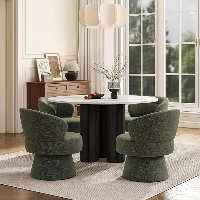360° Swivel Accent Chairs Set of 2, Modern Chenille Upholstered Boucle Dining Chair with Back, Vanity Chair Accent Armchair Side Chairs for Dining/Living Room, Bedroom, Green