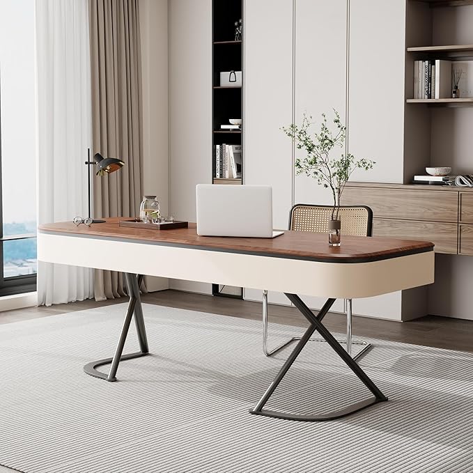 63-Inch Executive Desk, Large Computer Office Desk Workstation, Modern Simple Style Laptop Desk Study Writing Table Business Furniture for Home Office, Brown