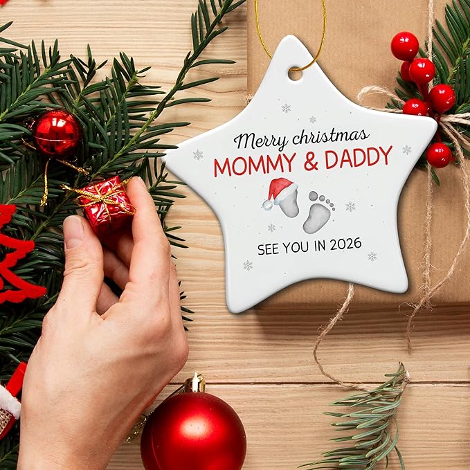 ZAGKOO Pregnancy Announcement Gifts for Grandparents, Husband, Family, Aunt - Baby Ornament 2026 - Expecting Parents to Be, First Time Mom, Dad Gifts - Christmas Tree Decoration Ceramic Ornament