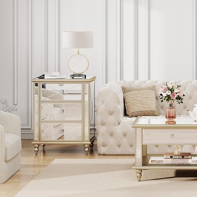 DWVO Gold 3 Drawers Dressers 23 Accent Chest with 3 Storage Drawers