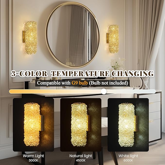 Modern Sconces, Beaded Crystal sconse Light Fixtures,Indoor Gold Wall Lamp,Crystal Vanity Wall Mount Lamp,Elegant Wall Lighting for Living Room Bedroom Bathroom Hallway Stairway Bedside