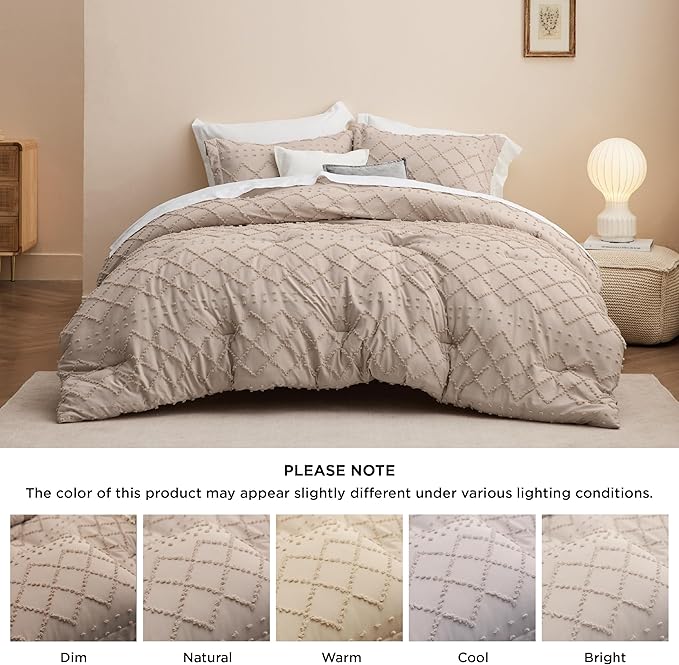 Bedsure California King Comforter Set - Warm Tan Comforter, Boho Tufted Shabby Chic Bedding for Kids, 3 Pieces Vintage Farmhouse Bed Set for All Seasons, Fluffy Soft Bedding with 2 Pillow Shams