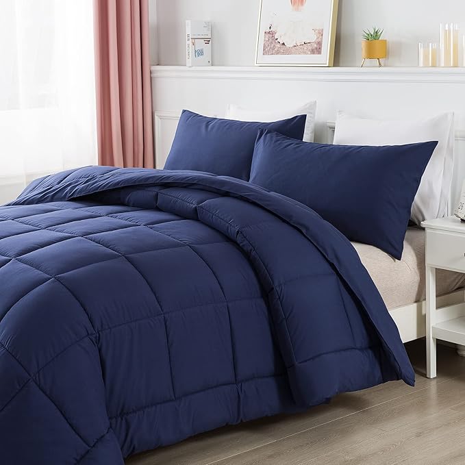 DOWNCOOL King Size Comforter Set -All Season Bedding Comforters Sets with 2 Pillow Cases -3 Pieces Bed Set Down Alternative King Bedding Set -Blue King Comforter Set(102"x90")