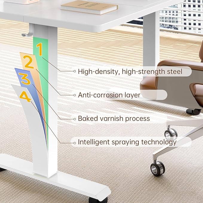 Veken 63x27.6 Inch Large Electric Standing Desk, Heights Adjustable,Sit to Stand Up, Work Home Office Computer Table for Walking Pad, Gifts for Dad, Wooden Desktop Desks, White