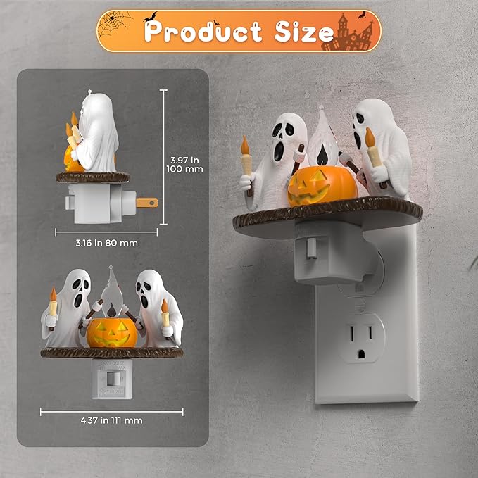 L LOHAS LED Halloween Night Light,Ghost Campfire Nightlight,Campfire Flickering Night Lights Plug into Wall,Halloween Decorations for Kids Adults