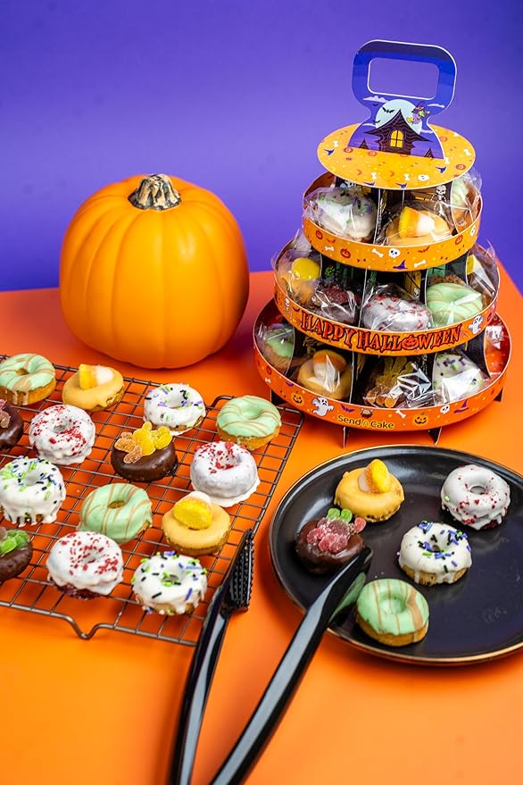 Send A Cake Halloween Donut Tower Gift Box – 20 Individually Wrapped Mini Donuts – Halloween Treats for Kids & Adults, Fun Delivery Gift for All Ages