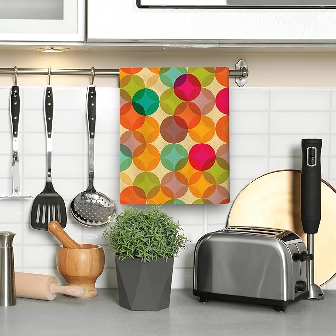 Mid Century Modern Retro Kitchen Towels Set of 2 Absorbent Colorful Hand Towels Dish Towels Bathroom Farmhouse