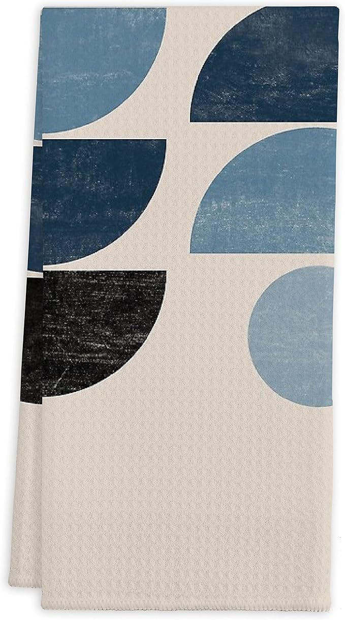 Blue Navy Retro Scandinavian Mid Century Modern Kitchen Towels Tea Towels Cotton Dish Towels