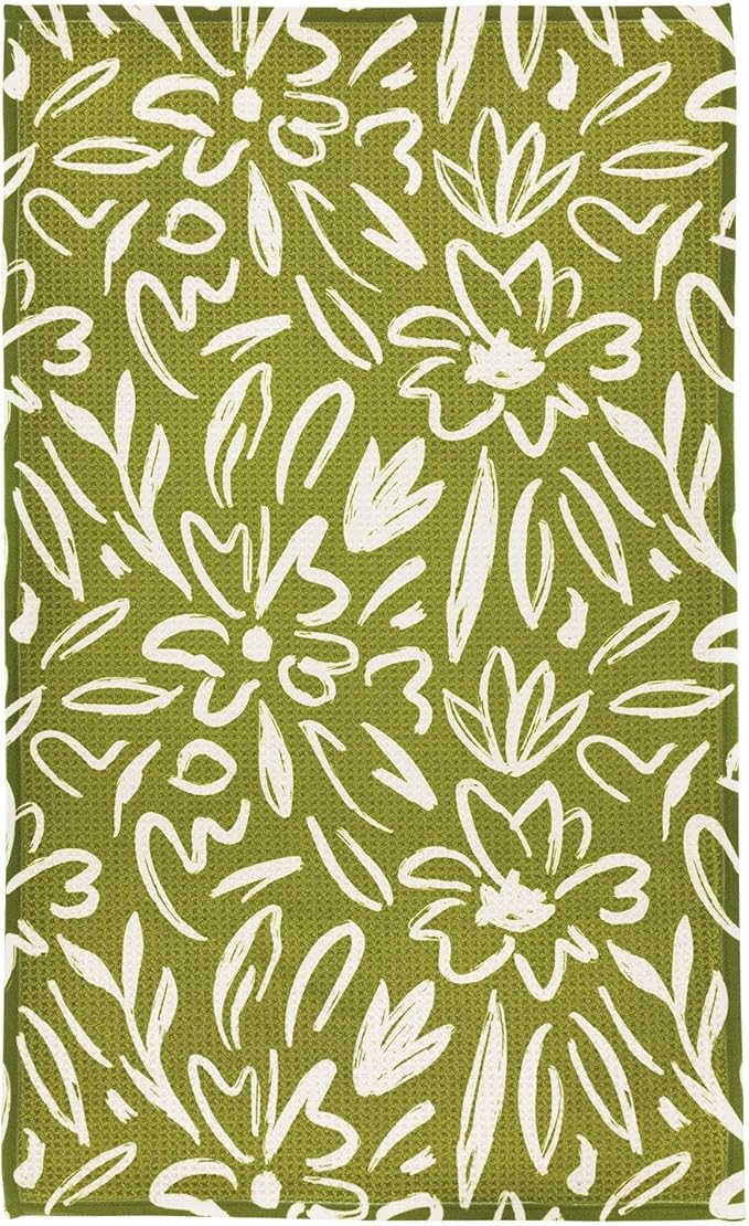 Modern Style Premium Kitchen Tea Towel Super Absorbent Fast Drying Microfiber Olive Bloom
