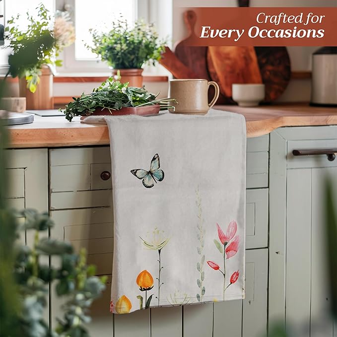 Maison d'Hermine Dish Towels 100% Cotton Absorbent Botanical Fresh Set of 3 Spring Summer