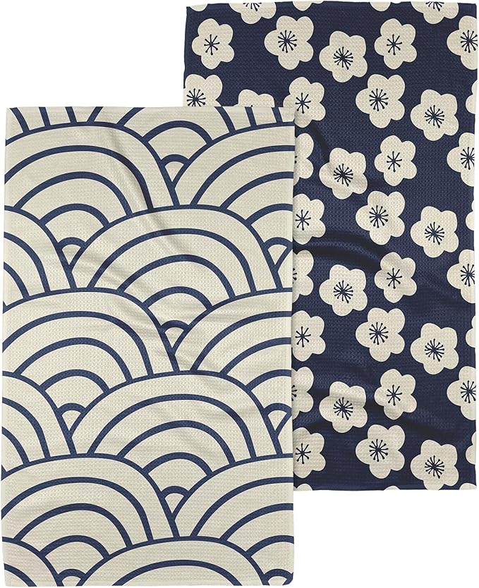 GEOMETRY Kitchen Tea Towels Quick Dry Microfiber Premium Towel Every Sunday and Every Level Every Bloom 2 Pack Set