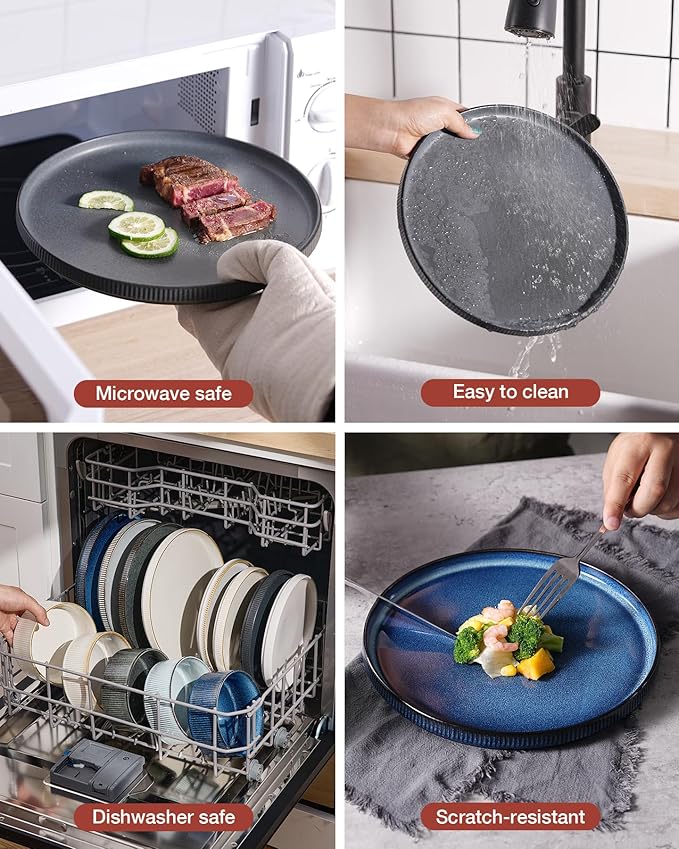 Famiware Star Plates and Bowls Sets, Modern Stoneware Dinnerware Sets for 8, 24-Piece Kitchen Dish Set - Microwave and Dishwasher Safe, Chip and Scratch Resistant, Matte Dark Charcoal