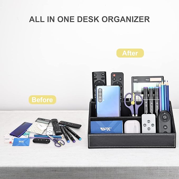 KINGFOM T31-6PCS/SET Desktop Decor Organizer Supplies Set PU Leather Remote Control Collection Holder, Pencil Box, Business Card Holder, Mouse Pad, Sticky Notes Paper and Dispenser