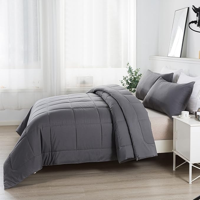 DOWNCOOL King Size Comforter Set -All Season Bedding Comforters Sets with 2 Pillow Cases -3 Pieces Bed Set Down Alternative King Bedding Set -Grey King Comforter Set(102"x90")