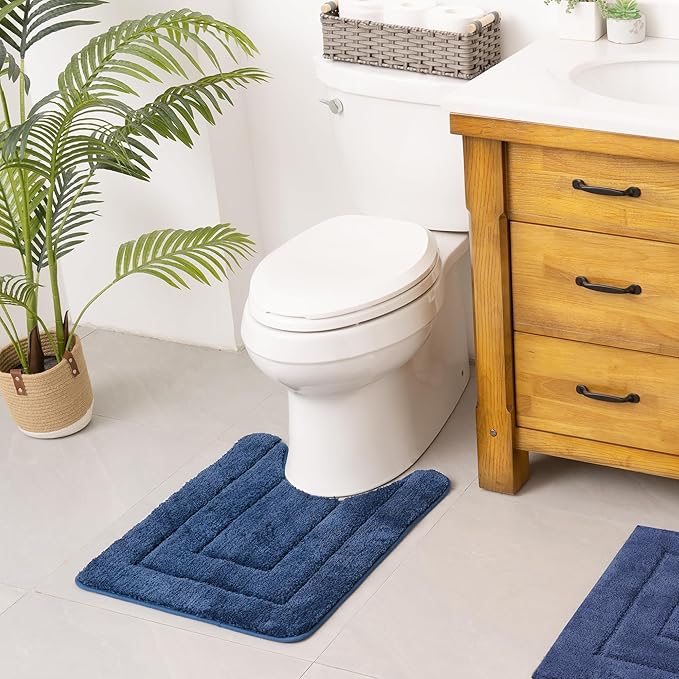 GRANNY SAYS Bathroom Toilet Rugs U Shaped, Bath Mats for Bathroom, Bath Rugs Non Slip Washable, Absorbent Microfiber Toilet Mat, Soft Plush Shaggy, 20" x 24", Blue
