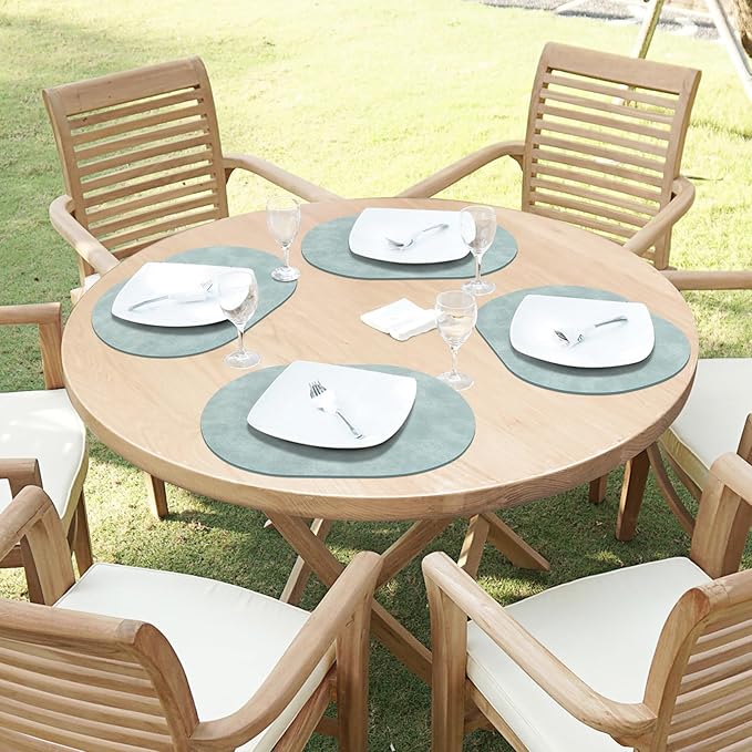 ADRIMER Placemats, Heat Resistant Oval Placemats Set of 12 Washable 12 x 17 Inch, Waterproof Table Mats, Wipeable Pu Place Mats for Kitchen, Dining Room, Light Blue