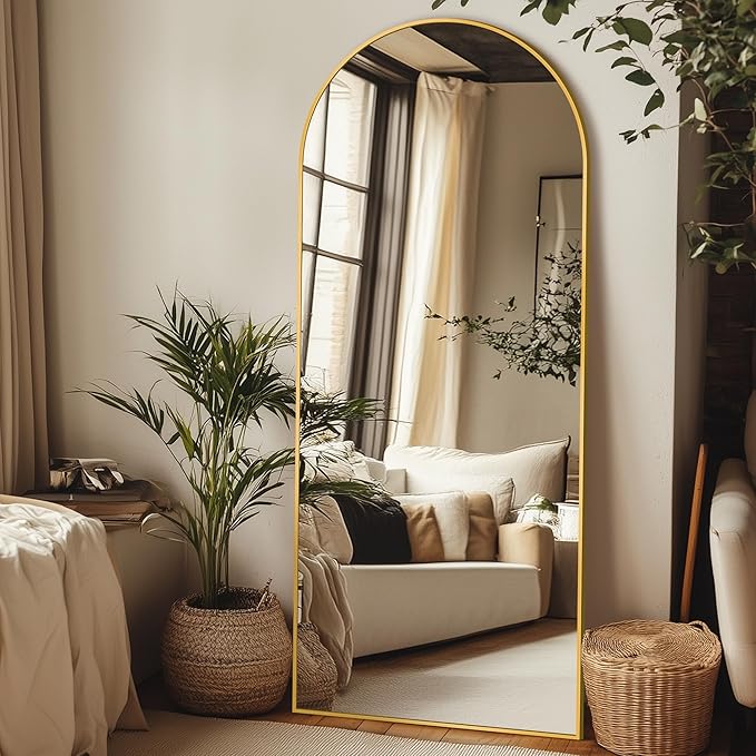 Arched Mirror, 59"x18" - Oversized Standing Mirror for Bedroom or Living Room - Aluminum Frame, Gold