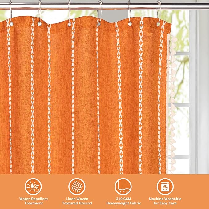MitoVilla Orange Small Stall Shower Curtain 36 x 72, Half Size Narrow Polyester Linen Heavy Fabric Shower Curtains for Boho Farmhouse Bathroom Decor, Wrinkle Resistant Cloth Shower Curtain