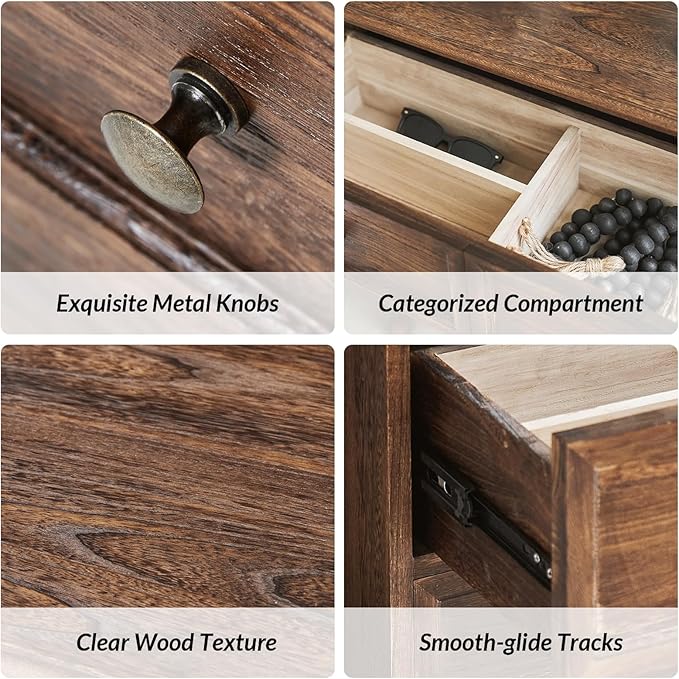 HULALA HOME 3 Drawer Nightstand with Charging Station Drawer Organizer with Wood Legs Farmhouse Solid Wood, Walnut