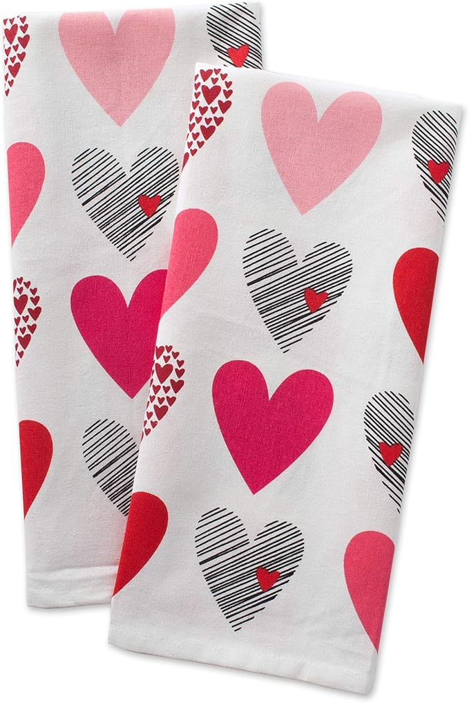 DII Valentine Kitchen Dish Towels Set of 2 Decorative Tea Towels 18x28 Hearts Collage