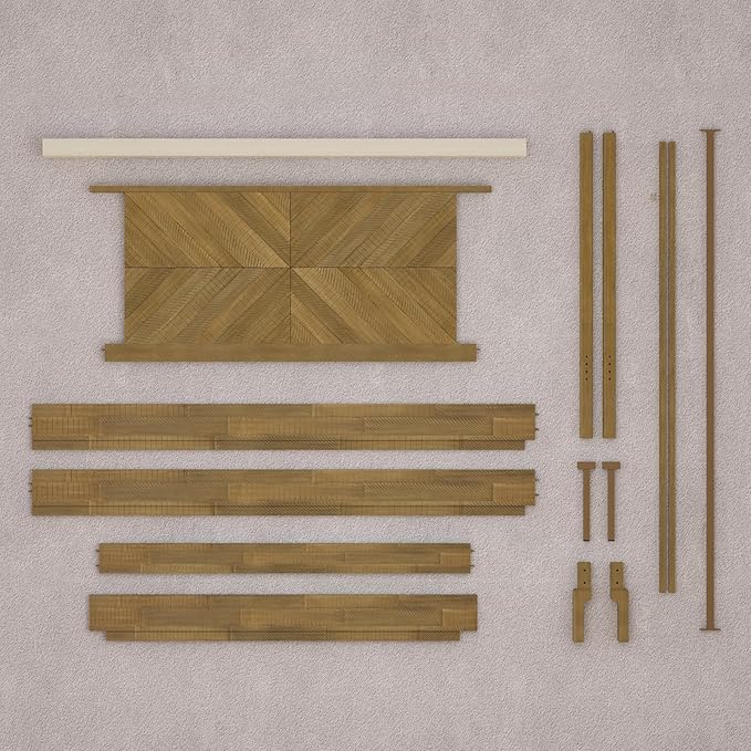 Bme Vivian 14 Inch Deluxe Bed Frame with Headboard, Rustic & Scandinavian Style with Solid Acacia Wood, No Box Spring Needed, 12 Strong Wood Slat Support, Easy Assembly, Queen, Rustic Seadrift