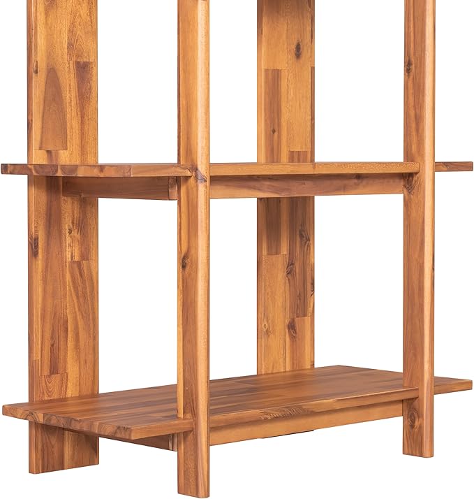 Merax 4 Shelf Narrow Bookcase H-70 L-33 Acacia Wood Open Bookshelf, Contemporary Farmhouse Style Display Storage Shelf for Home Office Studio, Teak Finish
