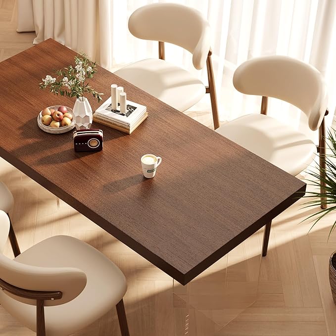 Kitchen Dining Chairs Set of 4 Modern Upholstered Leather Dining Room Chair with Metal Legs, Walnut/Khaki