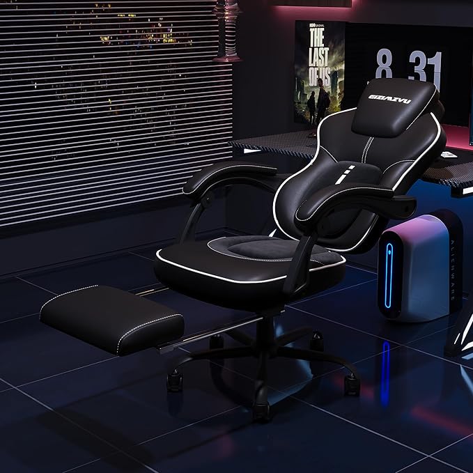 Ergonomic Office Chair with Adjustable Headrest and Footrest, High Back Desk Chair with Linkage Armrests, Reclining Swivel Chair for Home Office, Executive Office Chair (Black1)