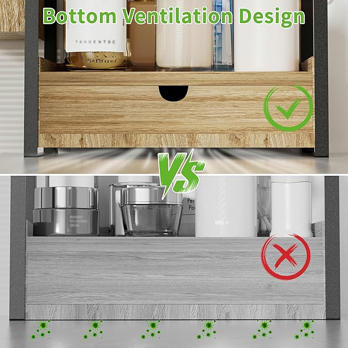 2-Tier Bathroom Counter Organizer with Drawer and Basket, Wood Countertop Organizer for Storage, Skincare Organizers for Vanity, Counter Shelf for Bathroom Organization